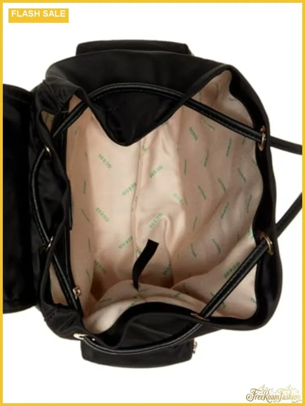GUESS Eco Gemma Nylon Drawstring Flap Backpack, Gold Hardware
